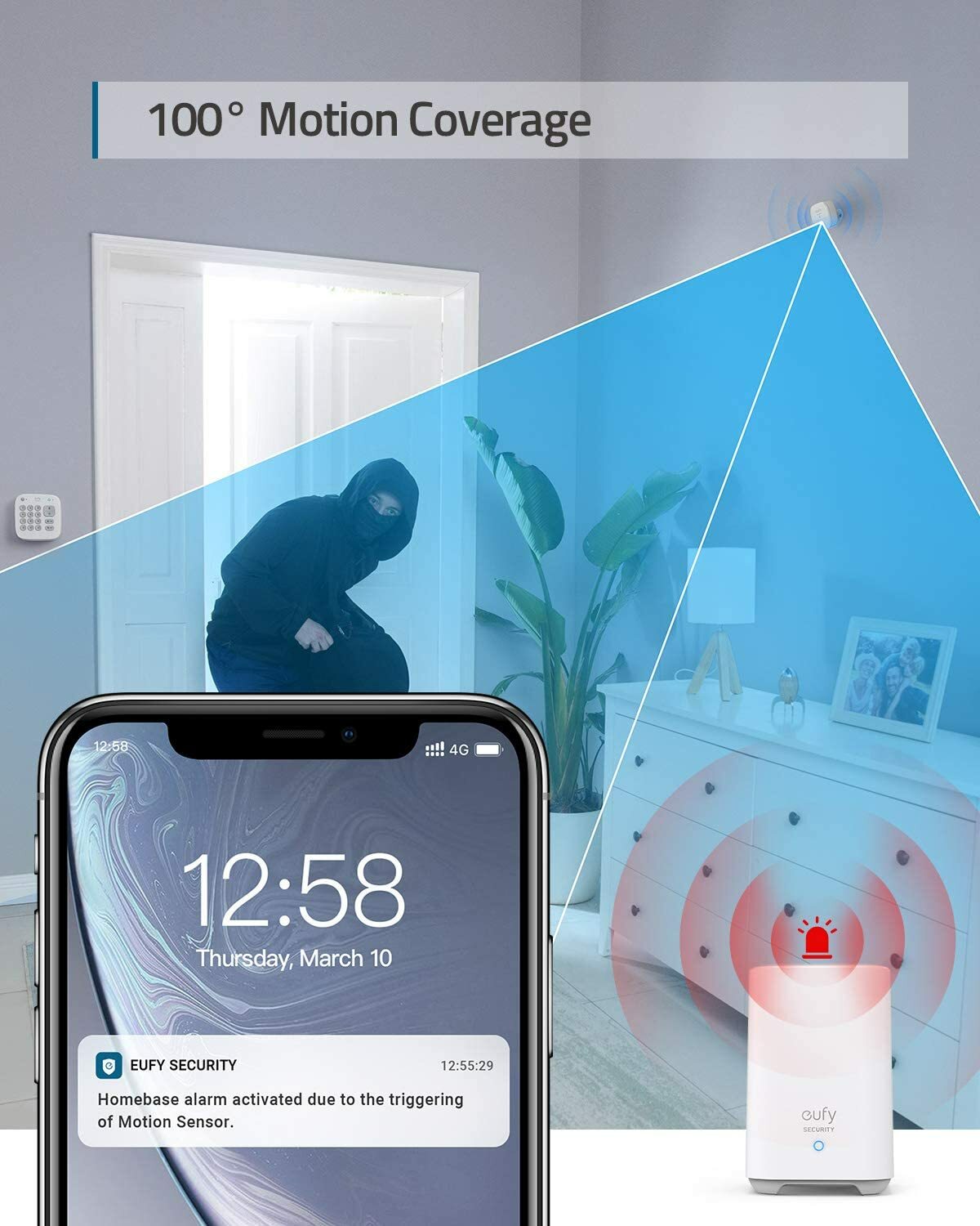 eufy 5-Pcs Wireless Alarm System Smart Home Security Kit Motion Sensor with App
