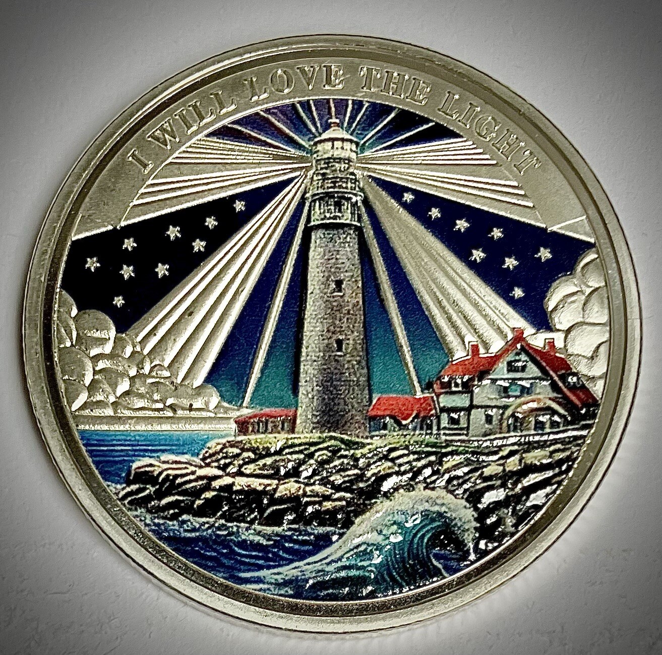 Lighthouse Challenge Coin-Reflection Collectors Coin-Silver Color-New-Light-Sea