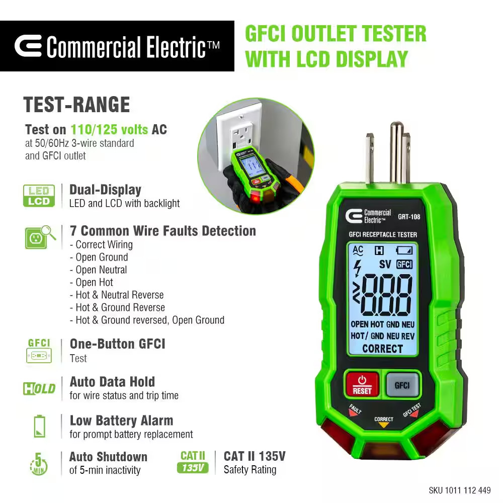 GFCI Electrical Outlet Tester with LCD