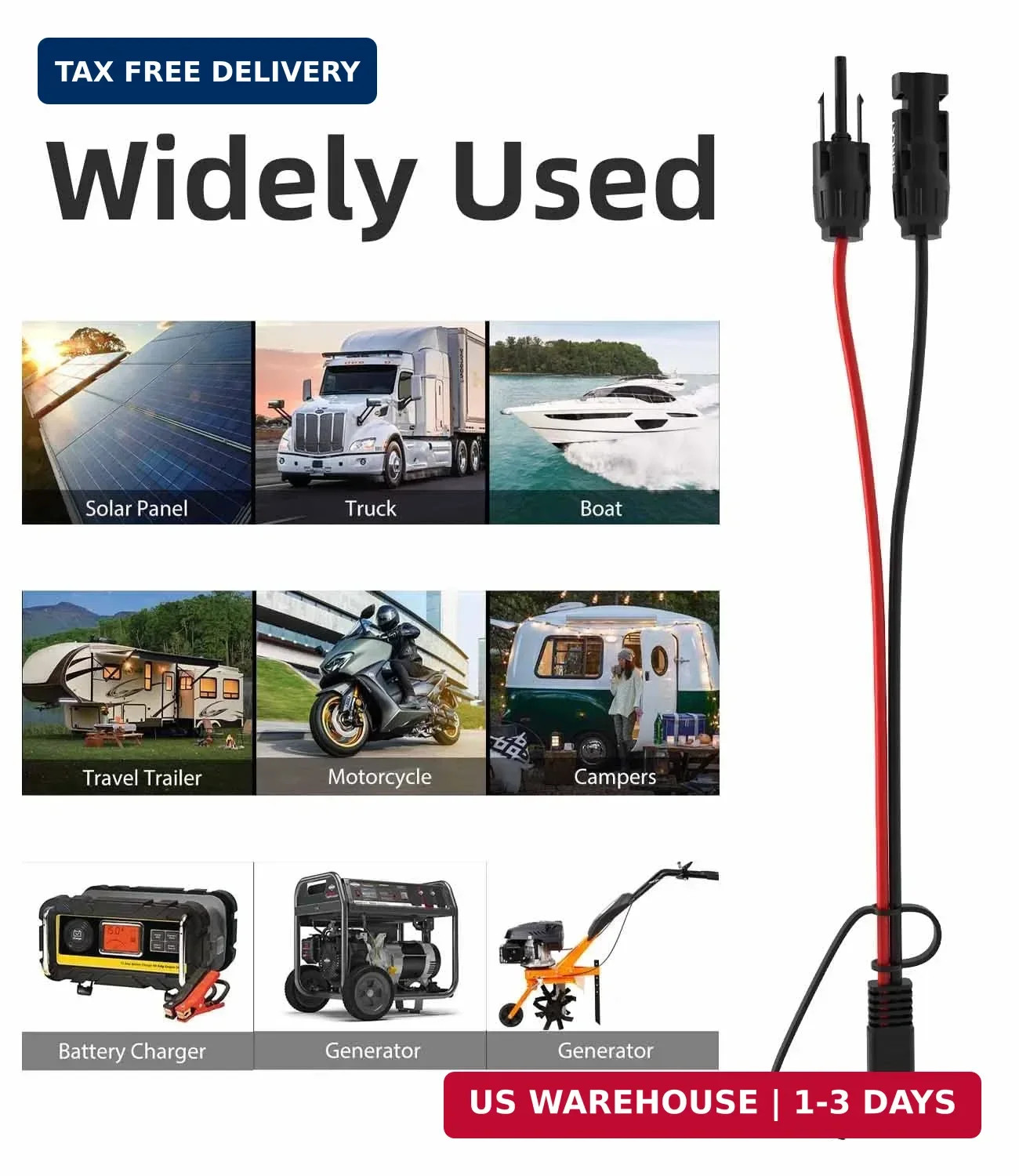 Solar Extension Cable - 10AWG, 30Cm with 2 SAE Polarity Reverse Adapters