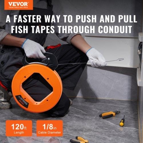 Fish Tape 120foot 18inch Steel Wire Puller with Optimized Housing and Handle