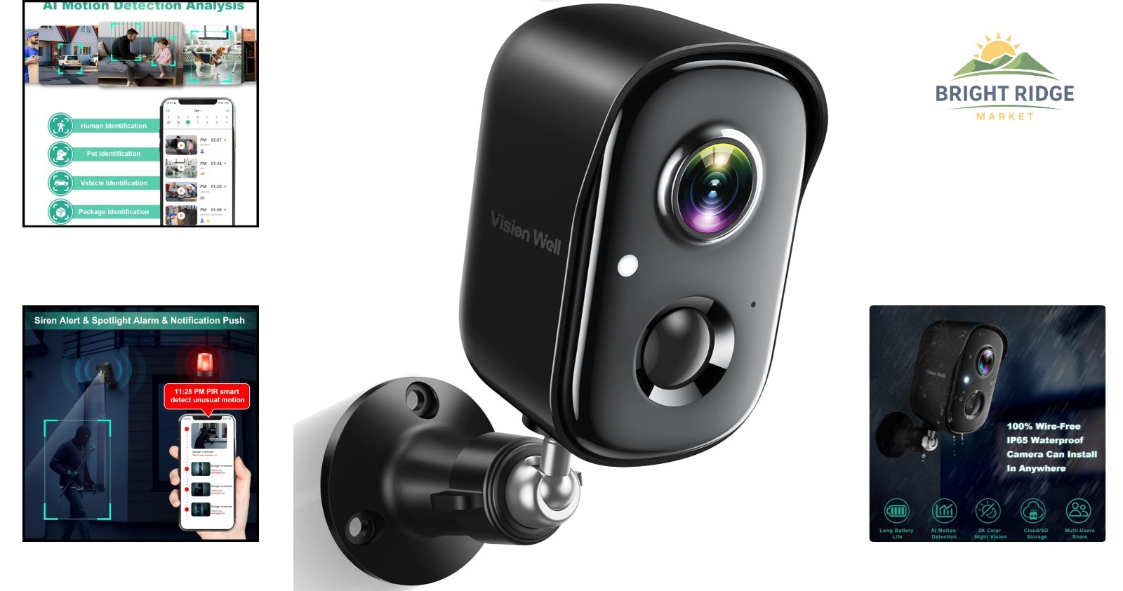 Wall Mountable Security Camera with Rechargeable Battery and Screw Installation