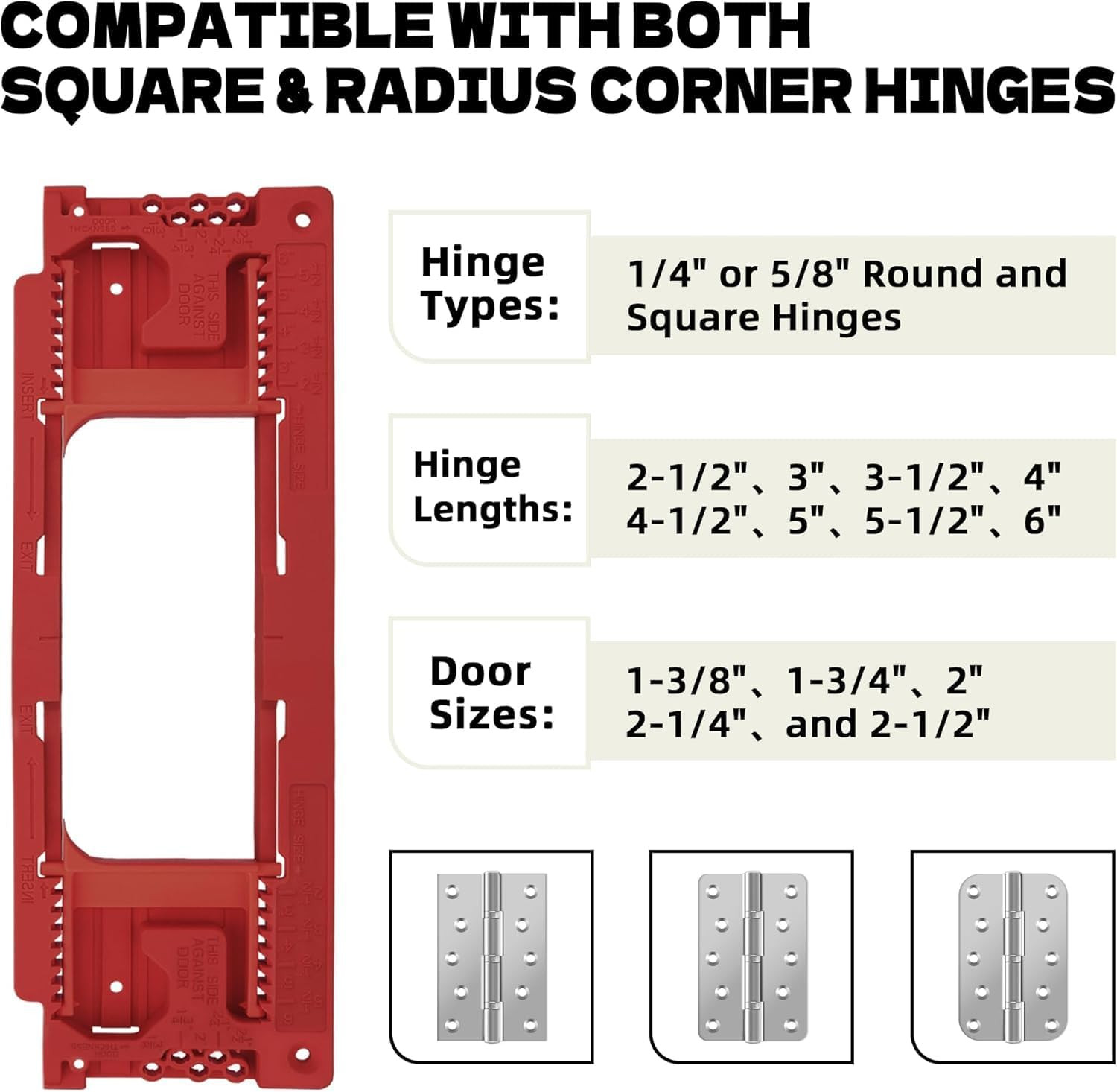 Door Jamb Hinge Jig Compatible with 8 Sizes from 2-1/2" to 6" and 5 Door Thic...