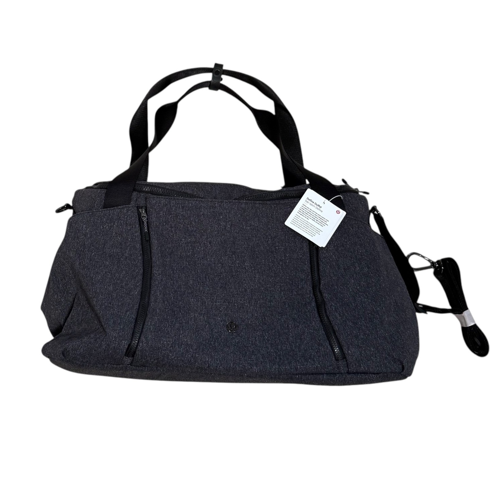 NEW Lululemon Define Duffel Bag Heathered Black Gym Travel Tote Water Repellent