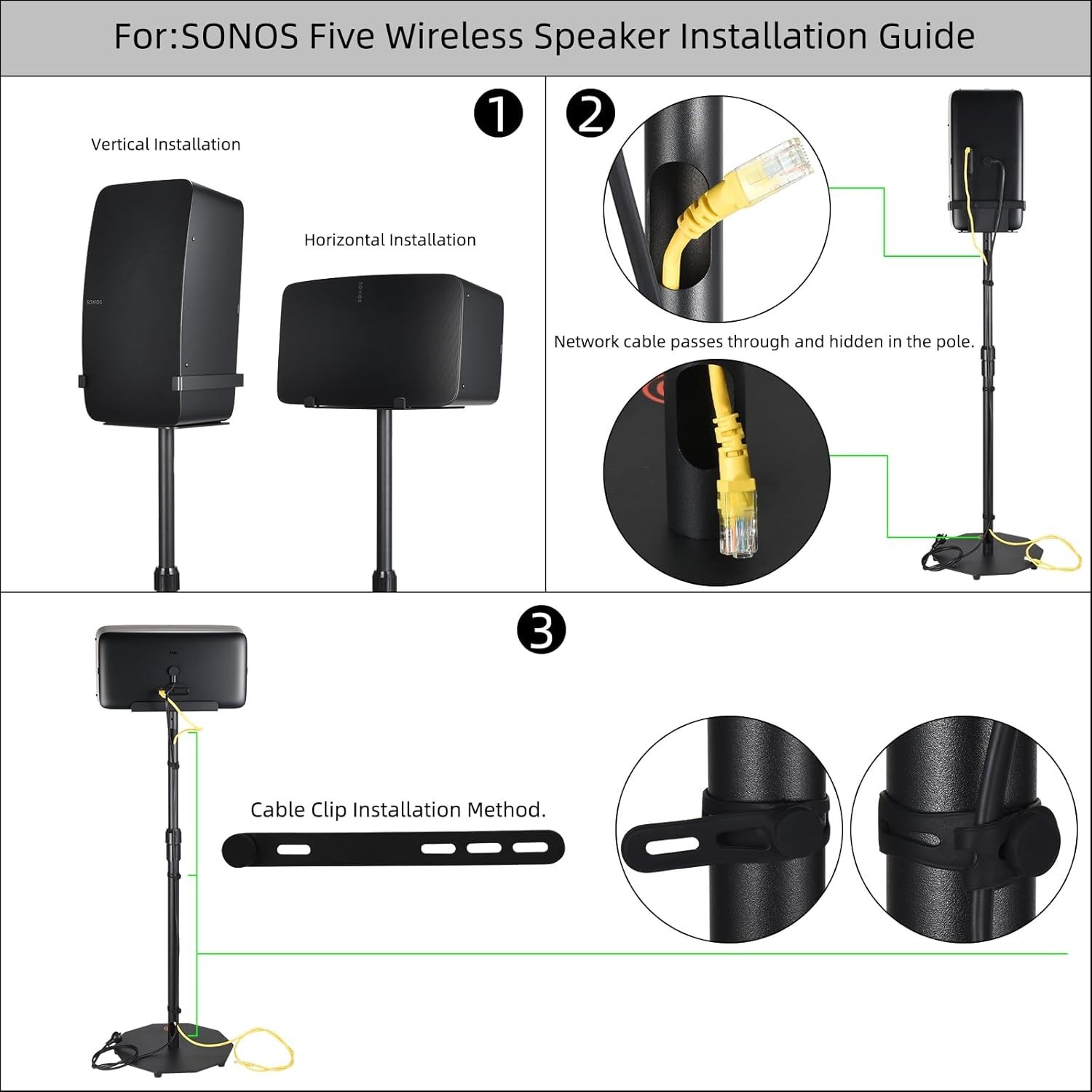 Adjustable Floor Stand for Sonos Five Vertical Horizontal Speaker