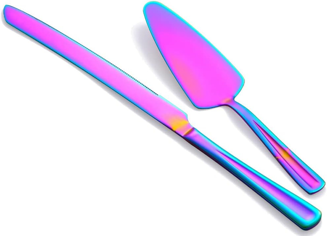 Rainbow Cake Knife and Server Set, Colorful Stainless Steel Cake Cutting Set for