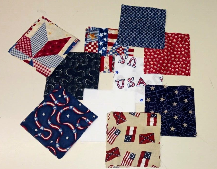 40 Quilting Squares 4" Americana USA America Stars Stripes Flag Motif Fabric