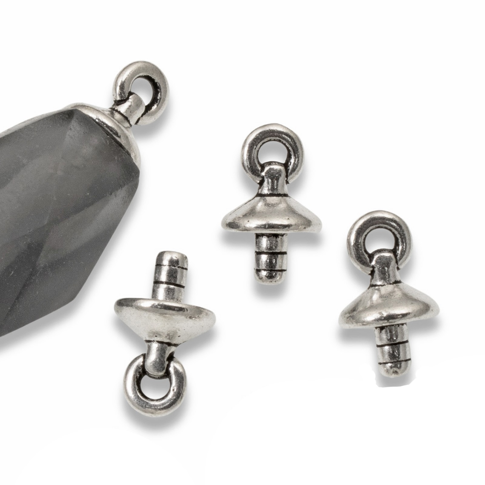 Silver Glue-In Bails for Large Hole Pendants & Beads, 10-Pack Findings with Loop