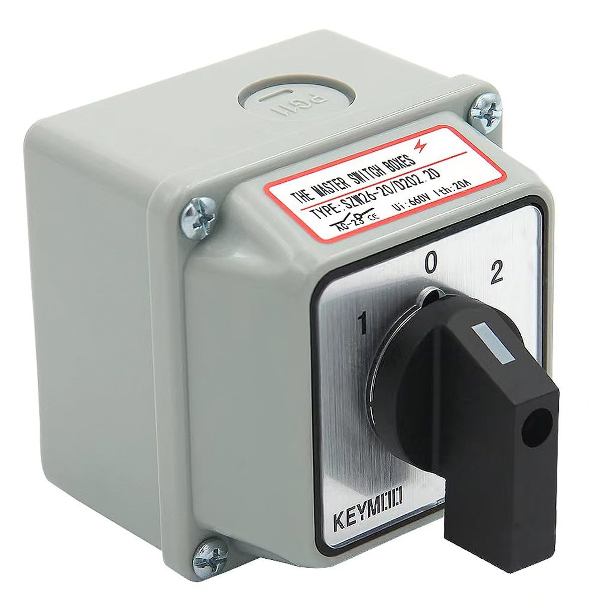 20A Rotary Changeover Switch with Exterior Box, ON-Off-ON 660V Latching Universa