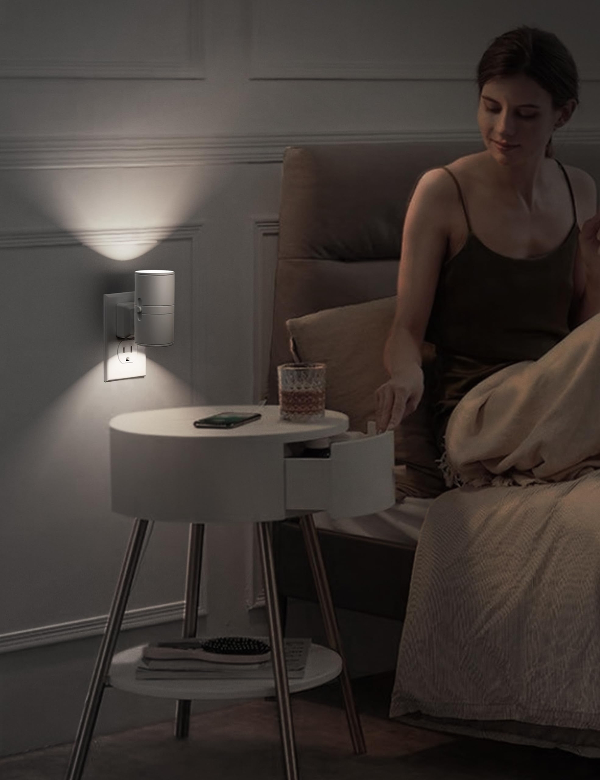Bright LED Night Light Plug-in Dimmable Daylight White for Bathroom 2 Pack