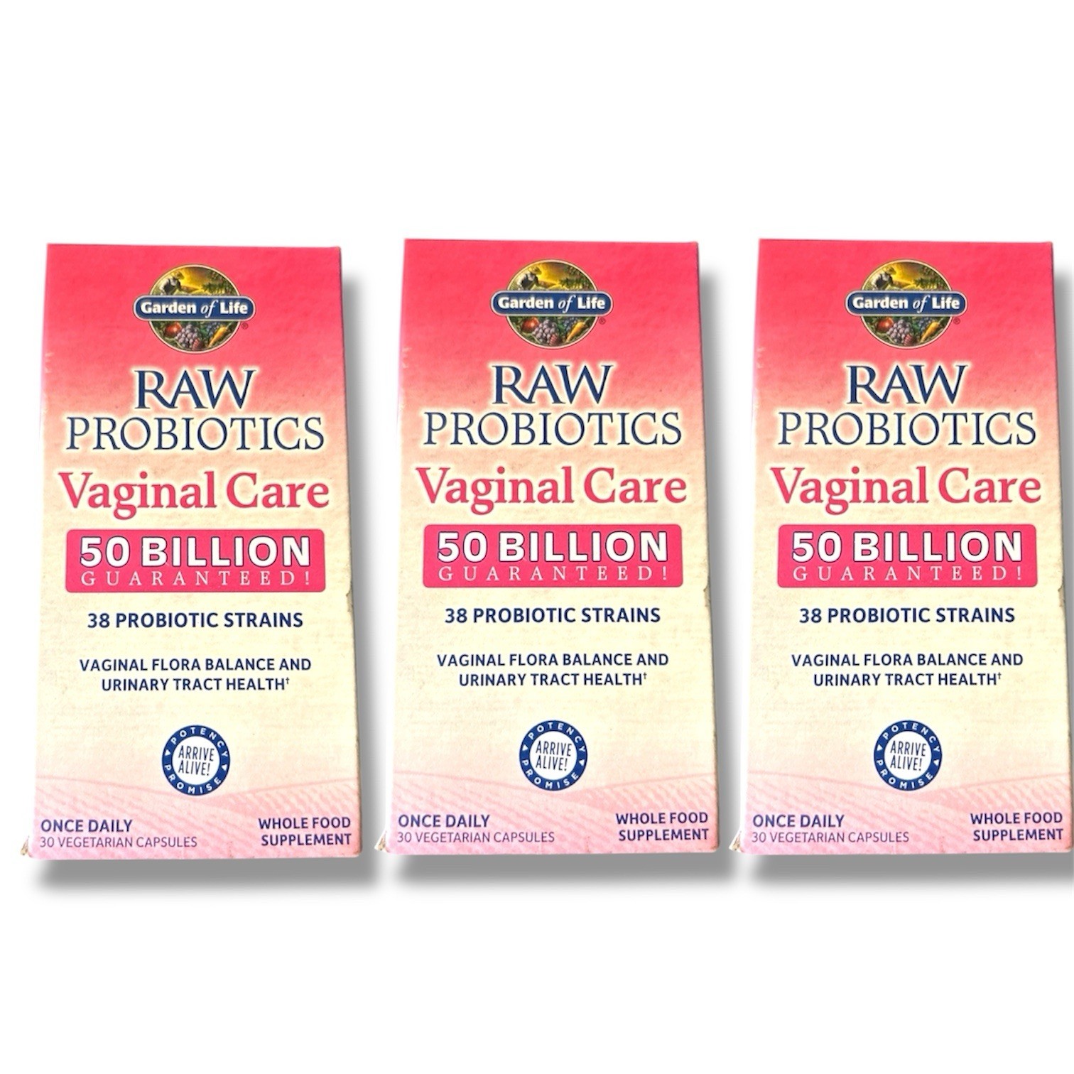 3PK Garden of Life Raw Probiotics Vaginal Care 50 Billion Cfu 30 Veg Caps 1/27+
