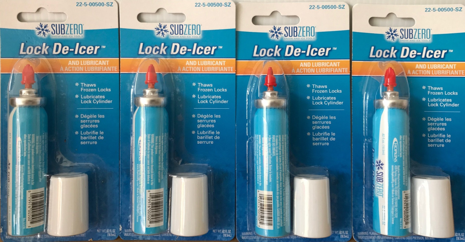 4 Hopkins SubZero Lock De-Icer and Lubricant -.62 ounces each