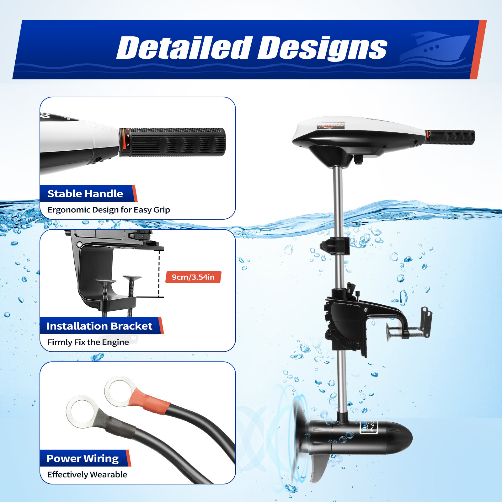 65LBS Heavy Duty Electric Outboard Motor Trolling Motor Fishing Boat Engine 600W