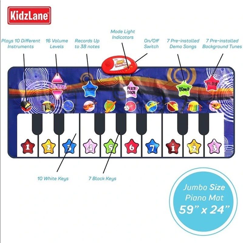 KidzLane GIANT PIANO MAT 59 X 24" Jumbo Touch-Sensitive Play Mat Piano Keyboard