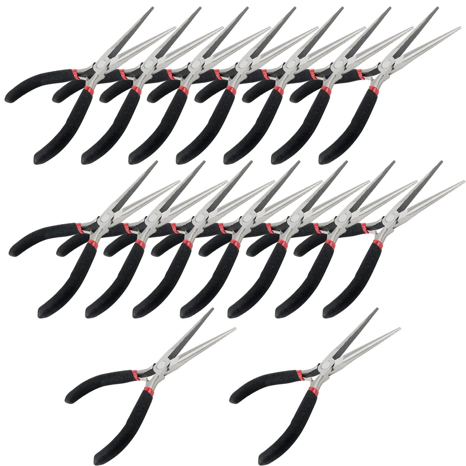 16 Pcs 6 Inch Long Needle Nose Pliers Set 15cm Red Black Handle Tapered Needle N