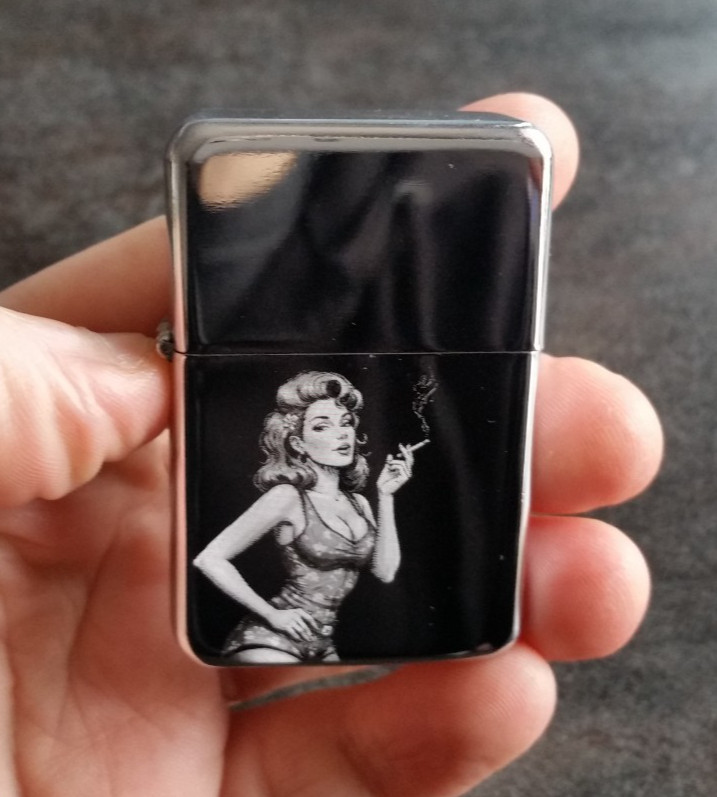 Smoking Woman Pinup Engraved Lighter – Customisable Gift for Him or Her