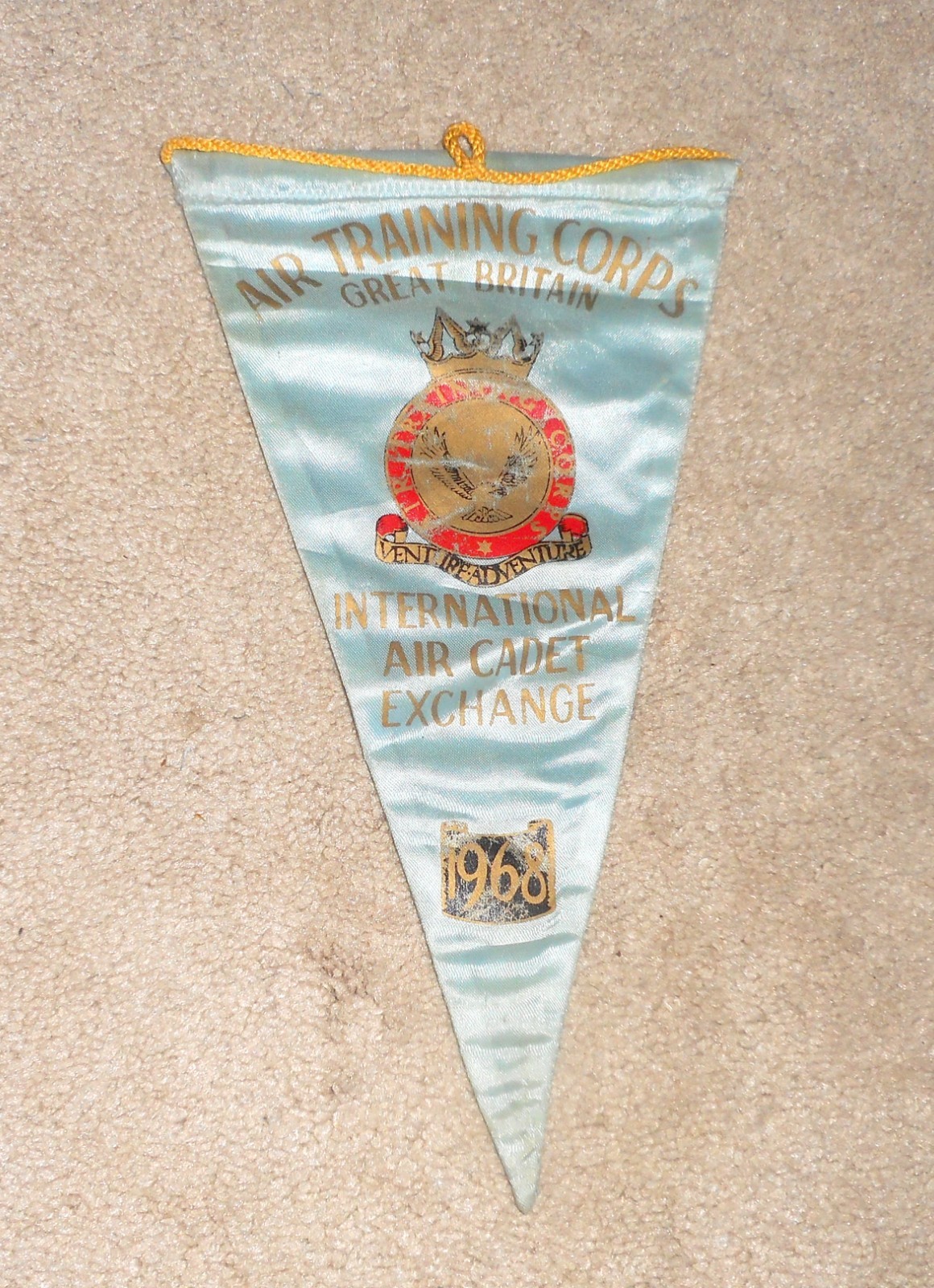 VINTAGE 1968 AIR TRAINING CORPS GREAT BRITIAN AIR CADET EXCHANGE BANNER PENNANT