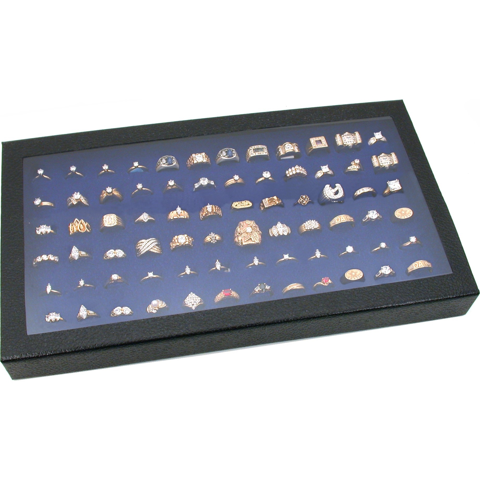 72 Ring Blue Jewelry Box Display Case Magnetic Lid