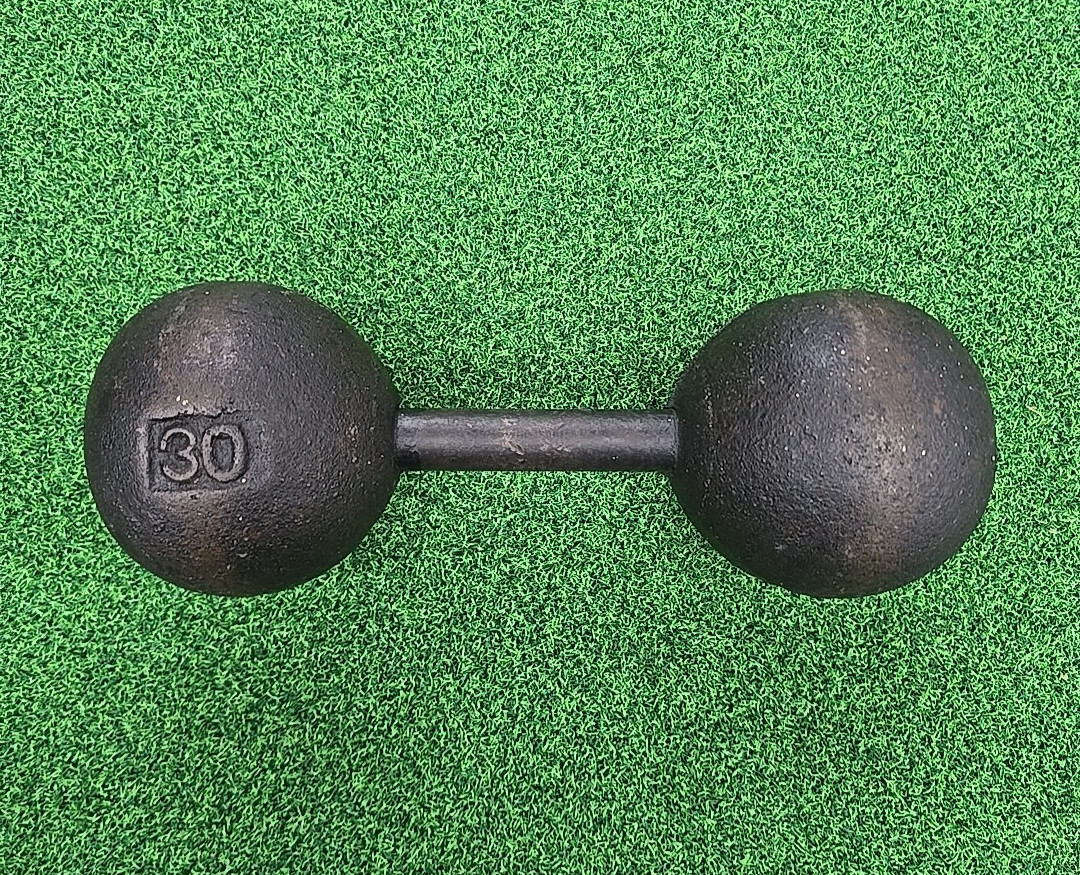 Antique 30lb Globe Dumbbell Cast Iron Body Building Homegym Fitness
