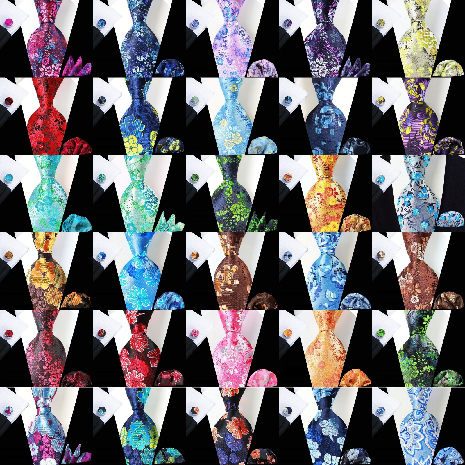 New Classic Floral Blue Red Jacquard Silk Men's Tie Necktie Hanky Cufflink Set