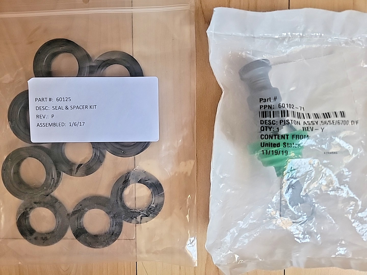Fleck Piston Assy 56SE / 6700 D/F Water Softener Seal & Spacer Kit P/N 60125 NEW