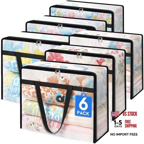 TasticTotes 6 Pack Clear Storage Bags for Comforter, Clothes & Bedding, 40L 6.0