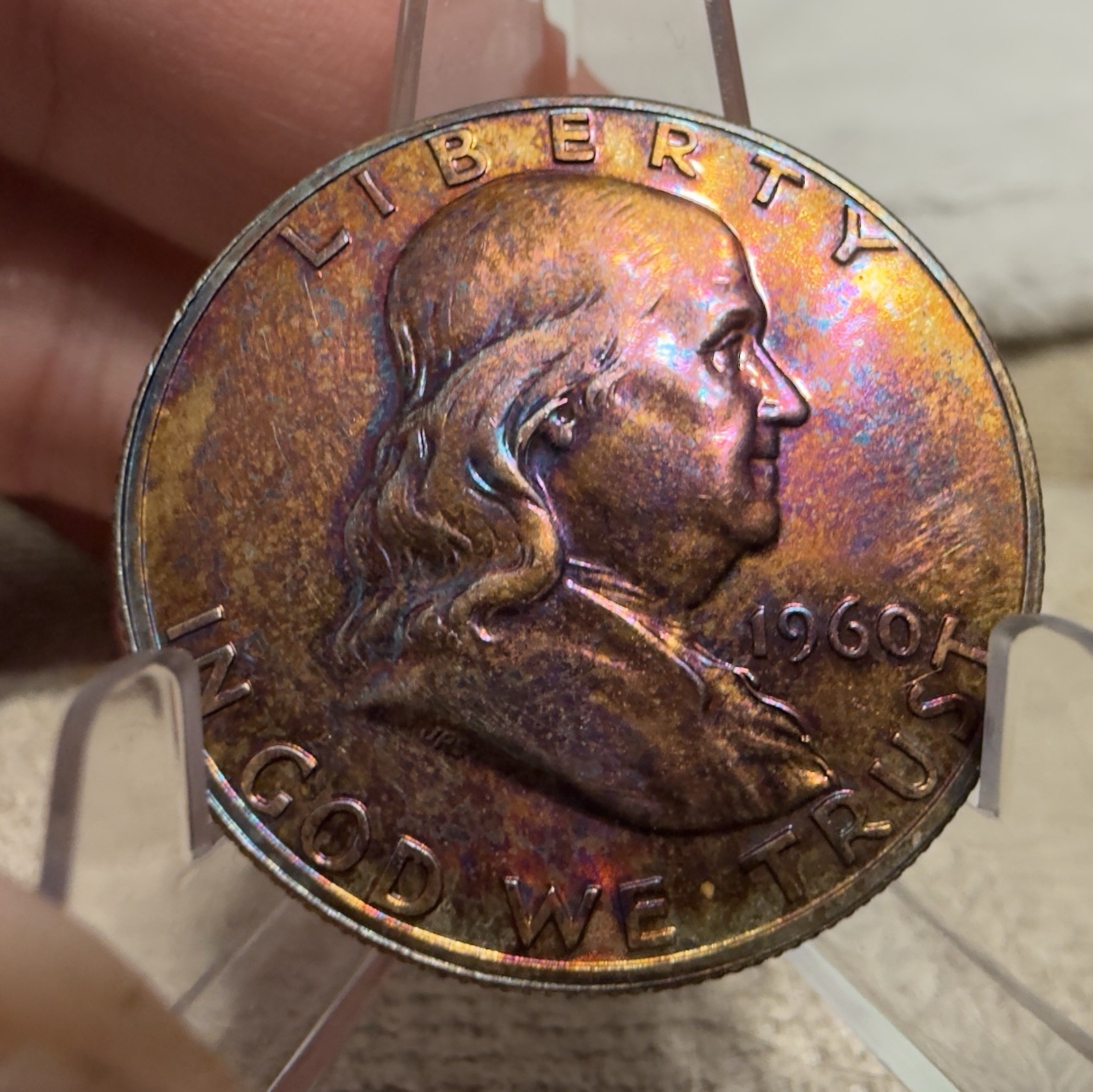 1963 Franklin Half Dollar Pristine Gem Proof Rainbow Toned