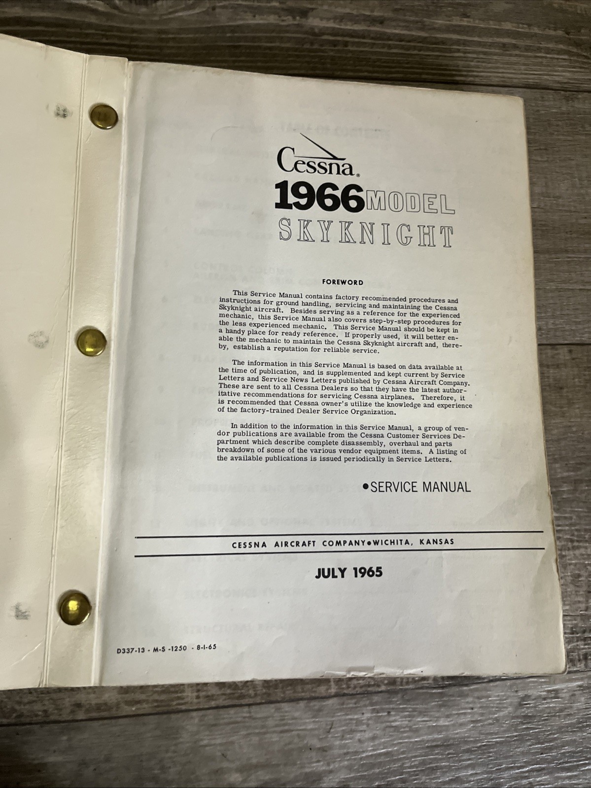 1966 Cessna Model Skynight Service Manual