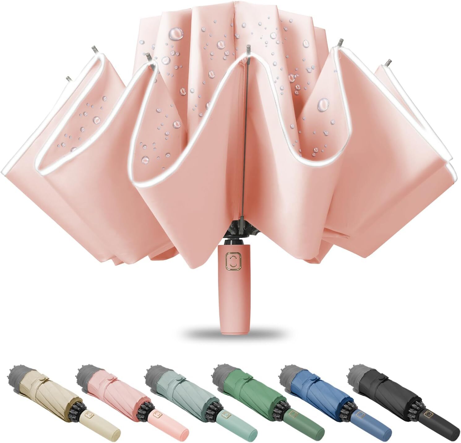 Compact Travel Umbrella, Portable Reverse Folding Car Large 1 PINK