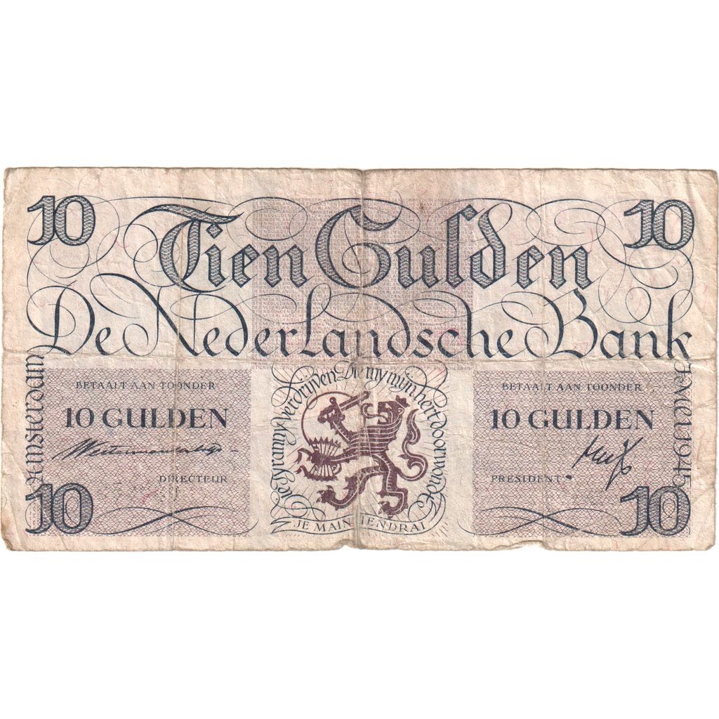 [#377405] Netherlands, 10 Gulden, 1945-05-07, VF(20-25)