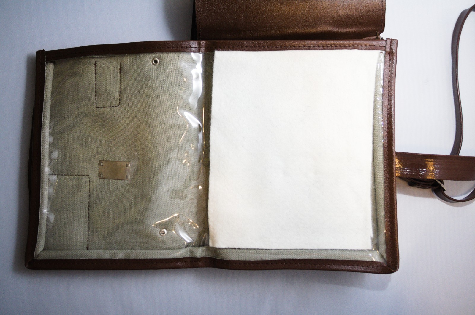 Original Surplus East German NVA Brown Vinyl Map Bag Case with Adjustable Strap