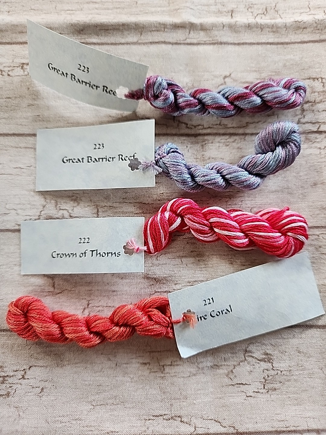 Stranded By The Sea  Hand Dyed Floss Lot Needlework 221 222 223 Lt 223Dk