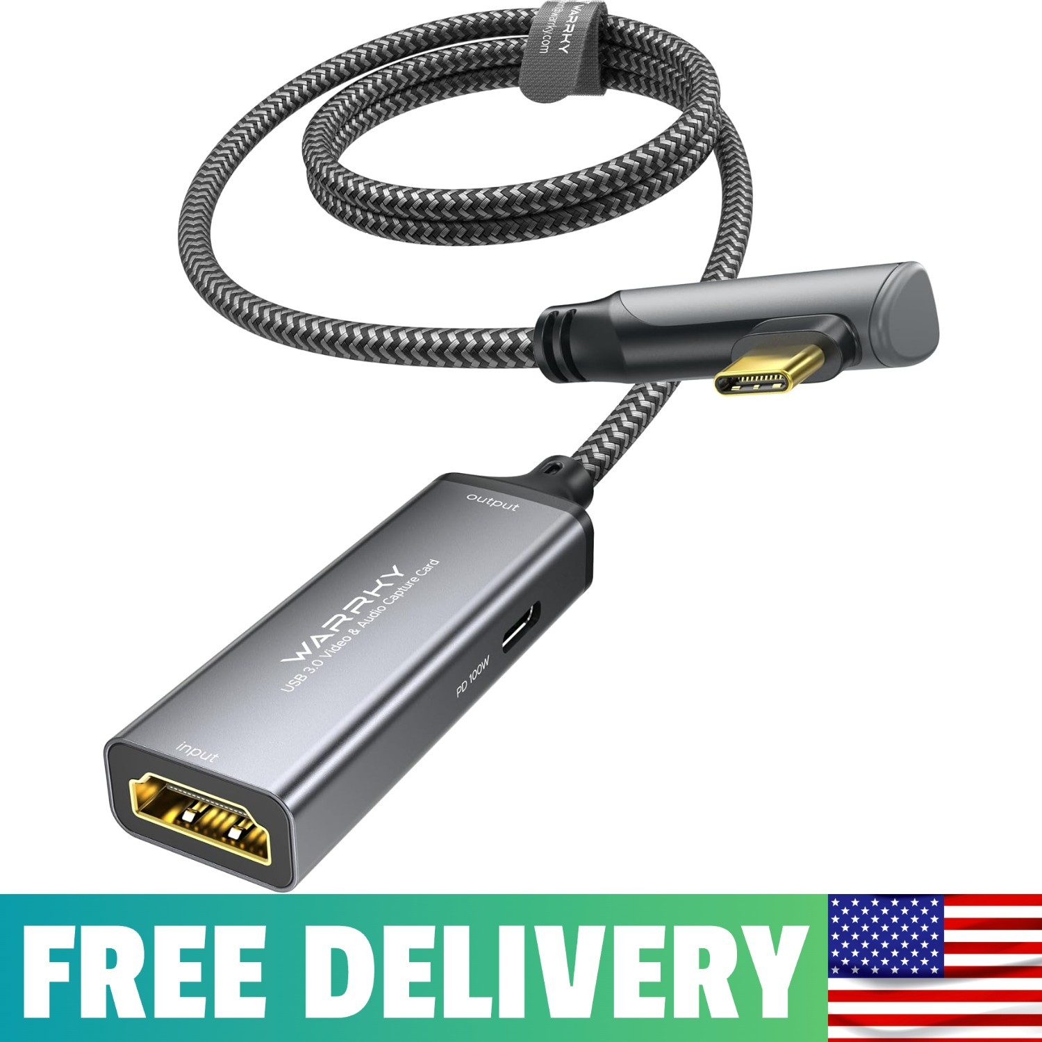 Video Capture Card With 100W Power Delivery & Right-Angle USB-C | 1080P 60Hz HD
