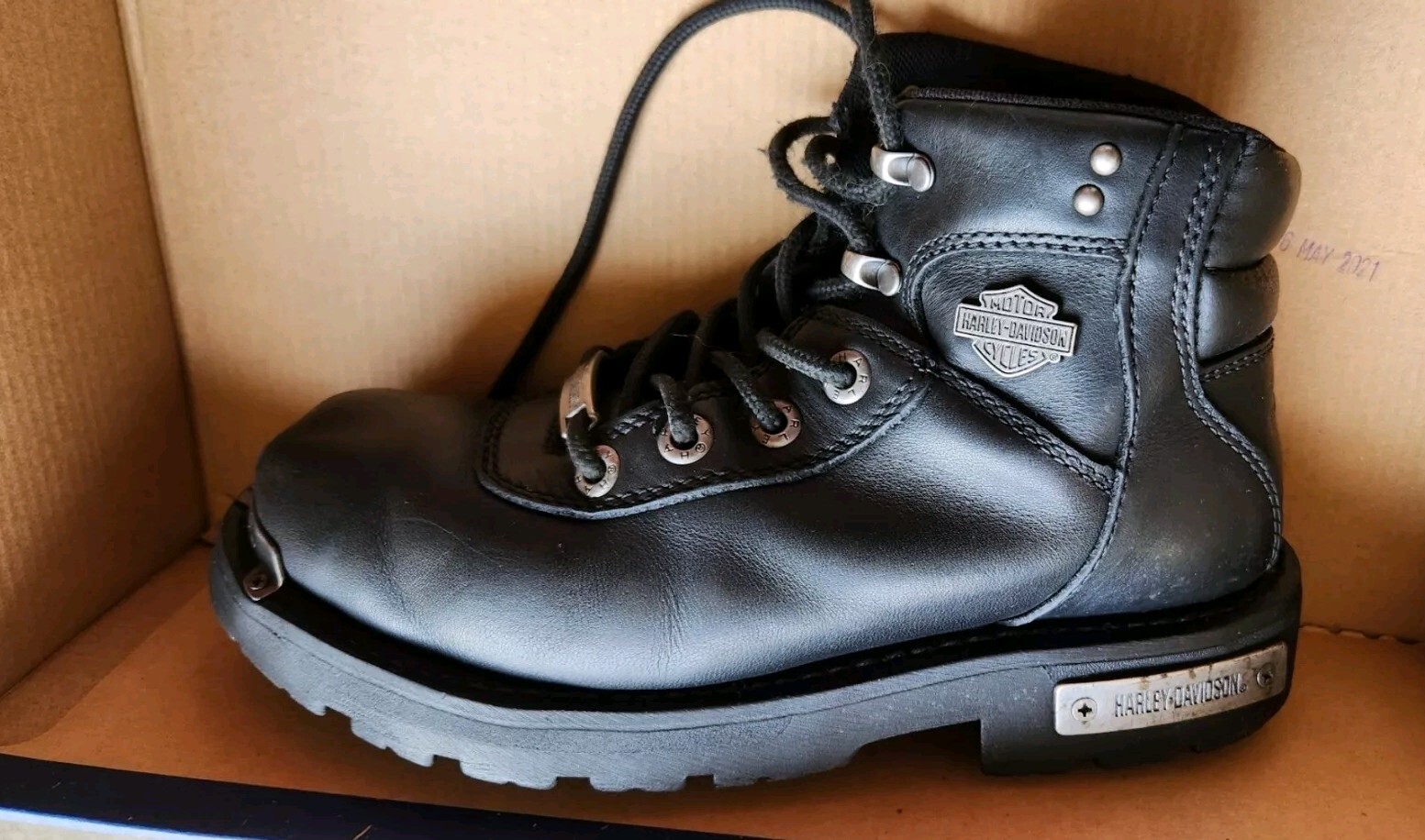 Harley Davidson D87065 Black Motorcycle Leather Boots Womens Sz. 7 -1/2
