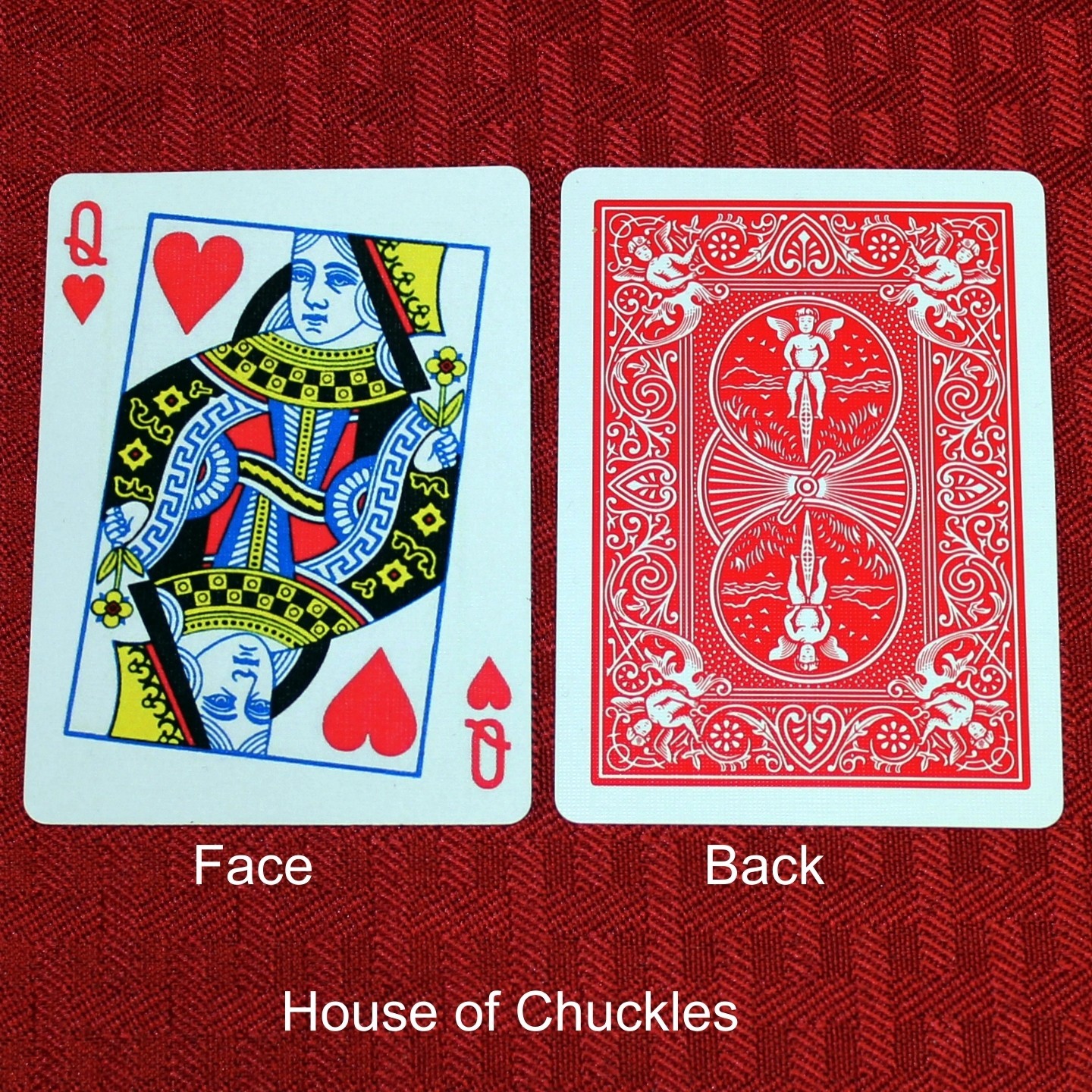 Queen of Hearts Tilted Crooked, Bicycle Printed Gaff Card, Red