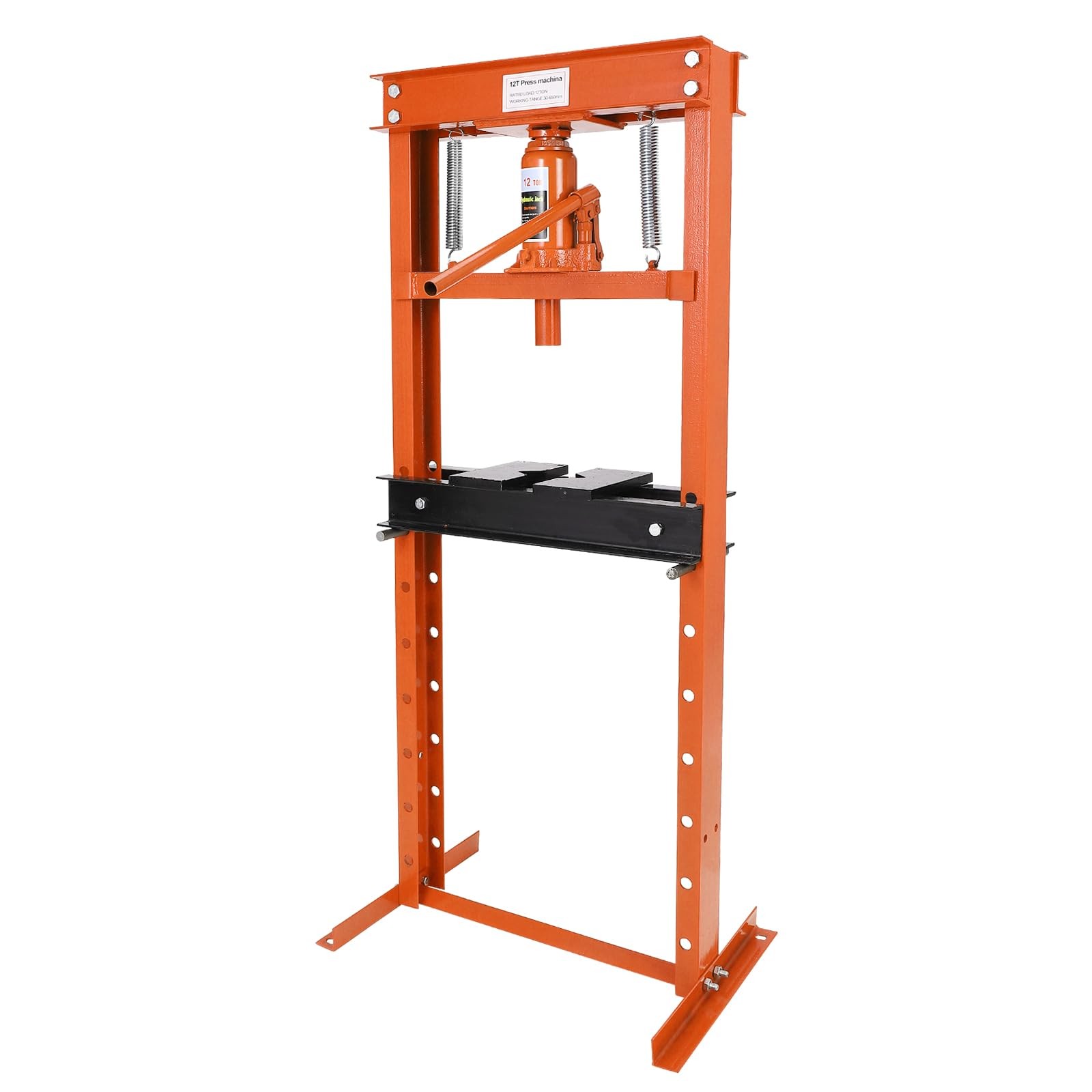 12 T Hydraulic Shop Press, H-Frame, 8-Hold Adjustable Height, with Movable Pl...
