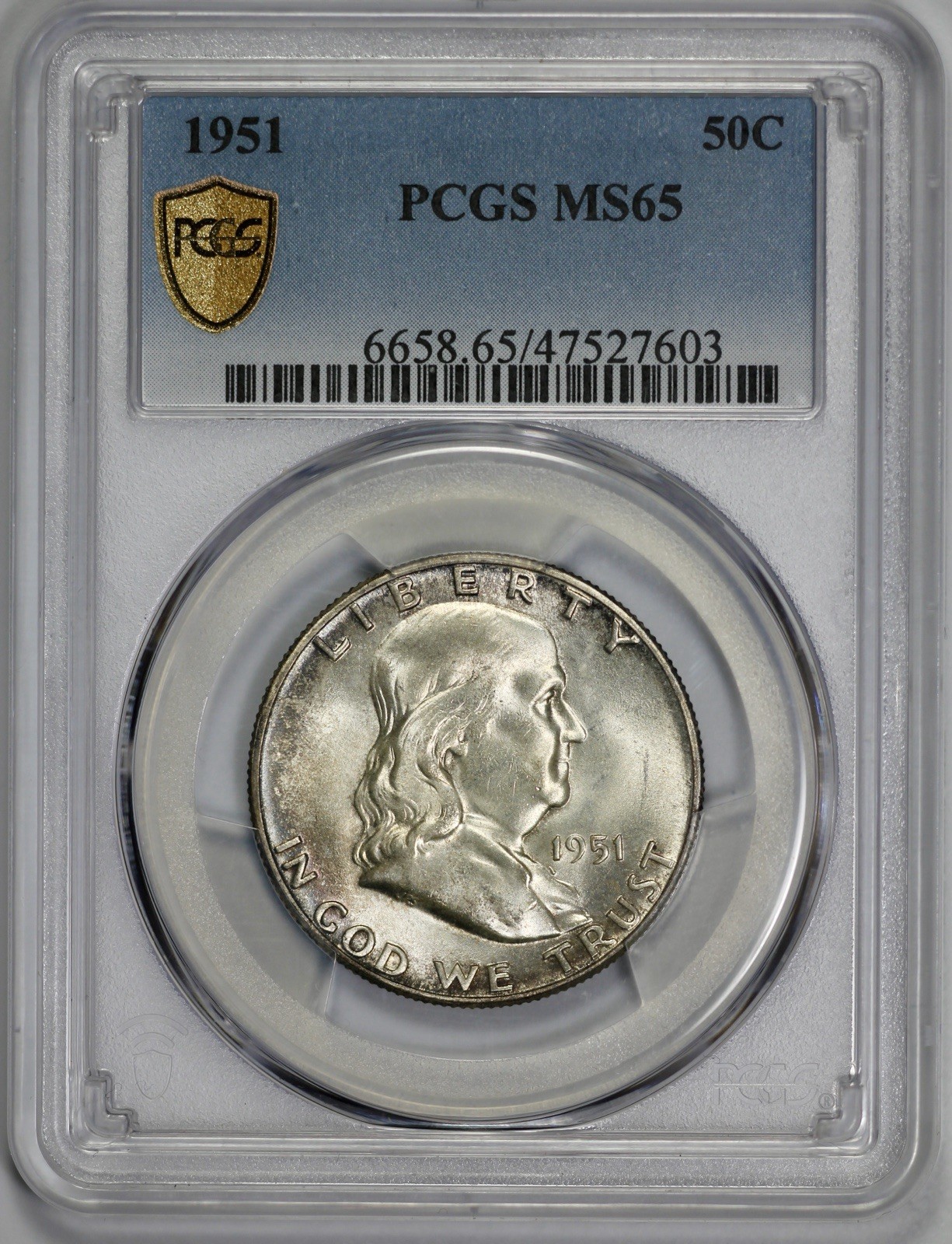 1951 Franklin 50c Silver Half Dollar PCGS MS 65