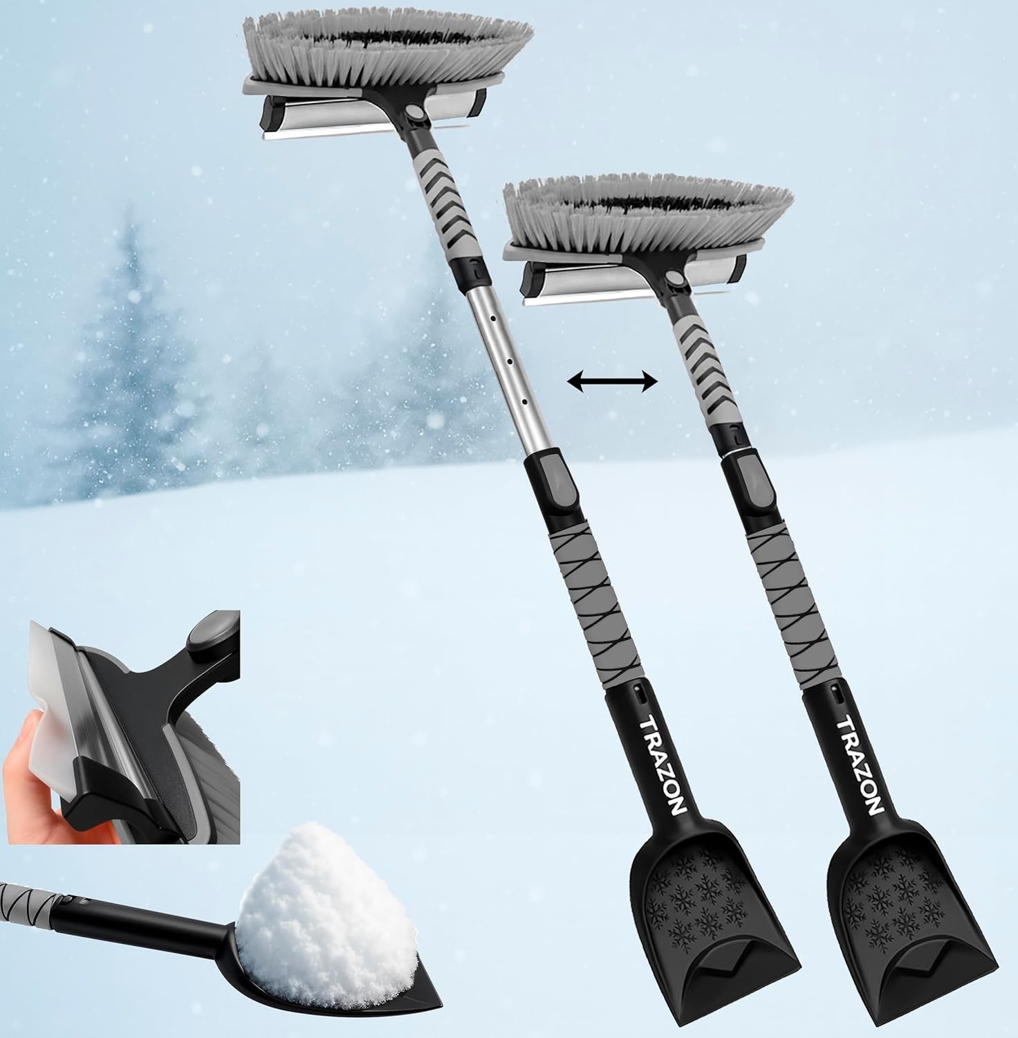 Lightweight Extendable Snow Tool - 42.4” Brush & Scraper for Winter Driving