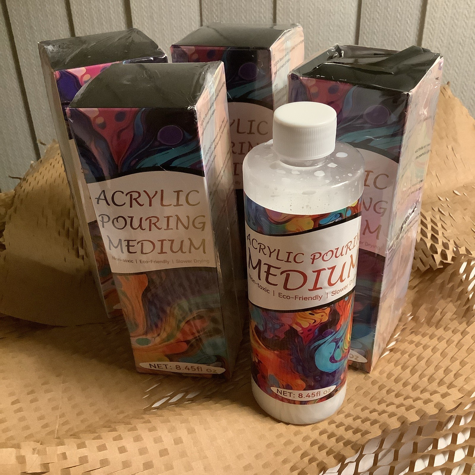 Four Pouring Mediums For Acrylic Paint 8.45oz Non-toxic Eco Friendly Slow Drying