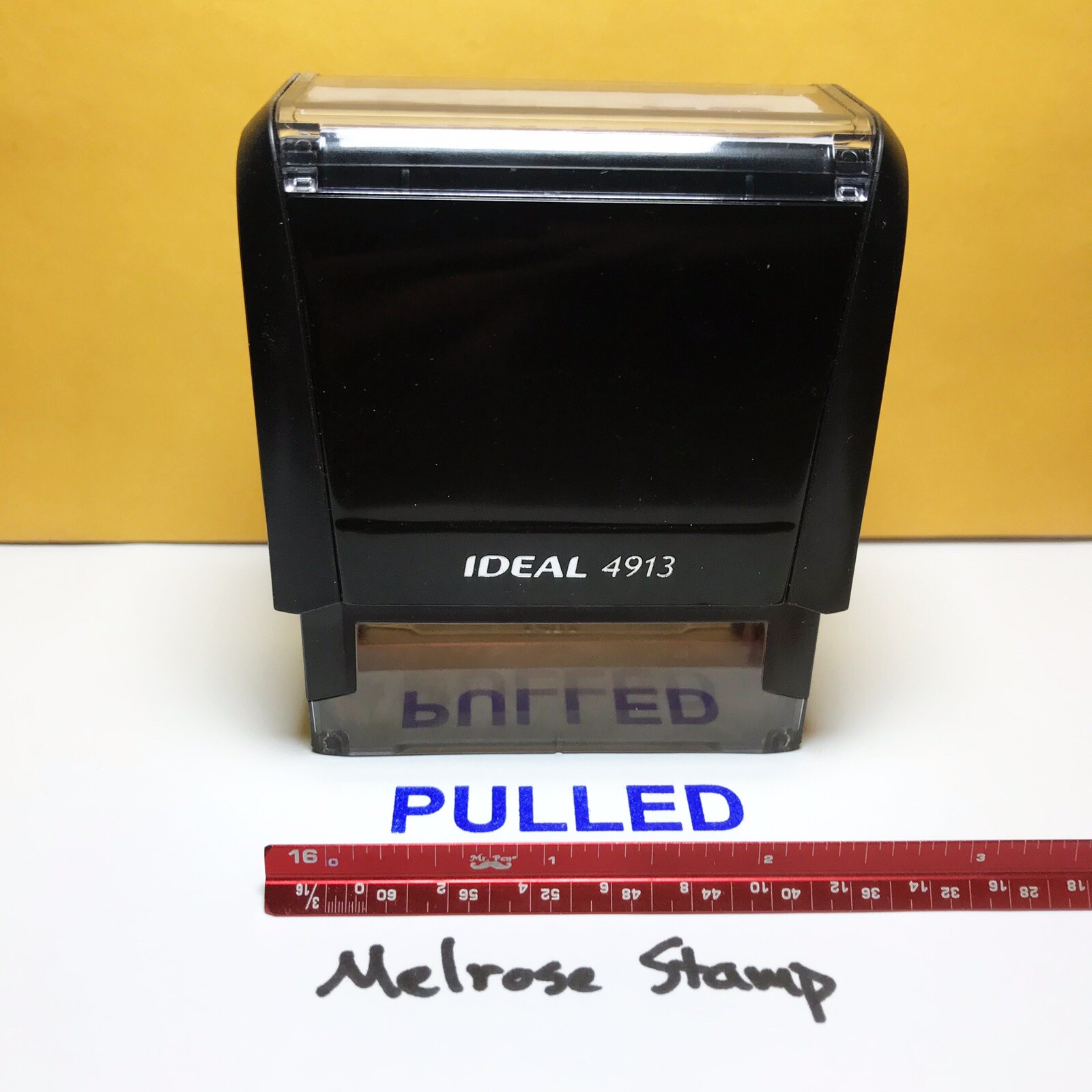 Pulled Rubber Stamp Blue Ink Self Inking Ideal 4913