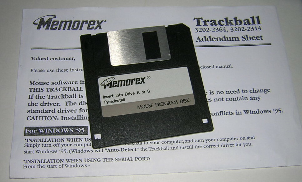 Vintage Memorex Adjustable Trackball Driver Install Diskette DOS Windows 3.1 95