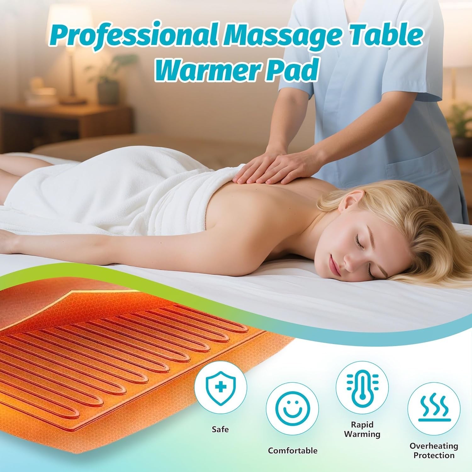 Luxury Massage Table Warmer Pad - 9 Heat Settings, 9-Hour Timer, & Soft Fleece