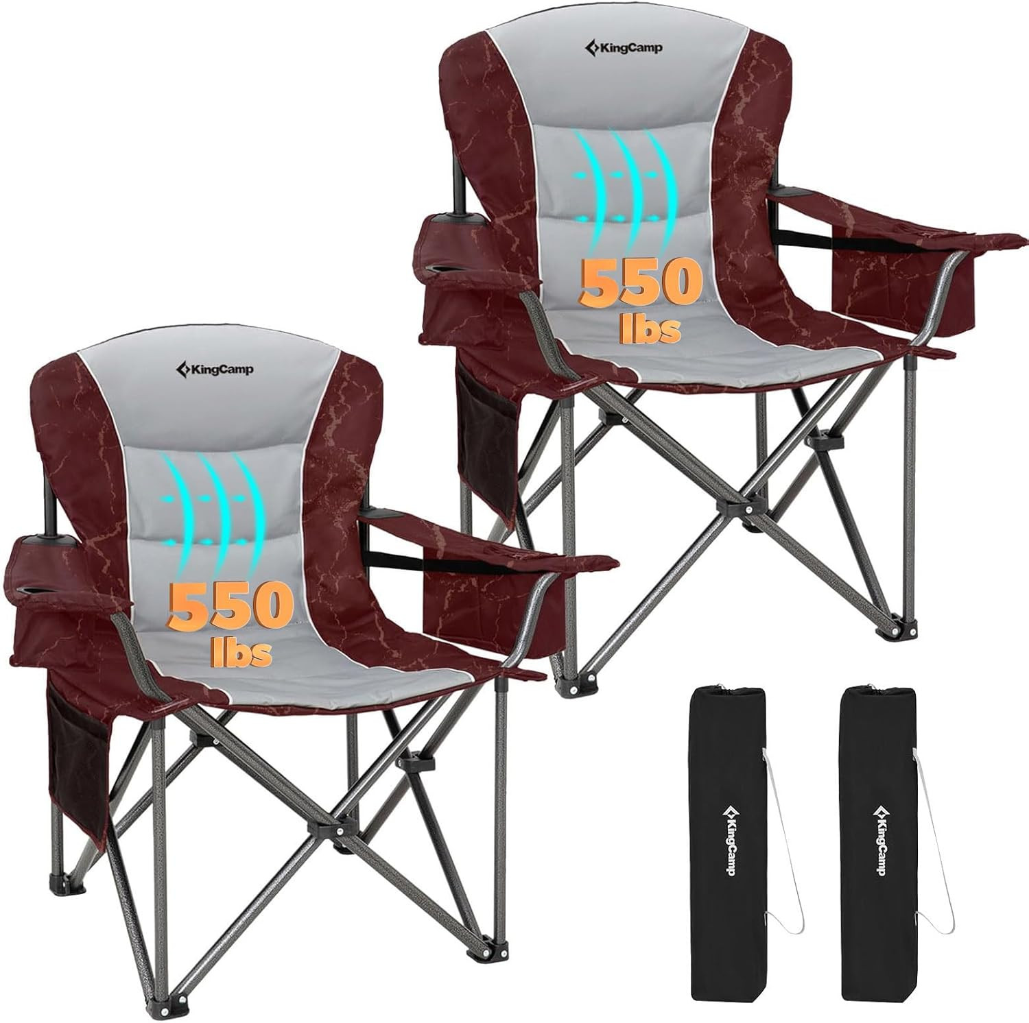 Heavy Duty Oversized Camping Chair with Lumbar Support & Cooler Bag, 450 LBS
