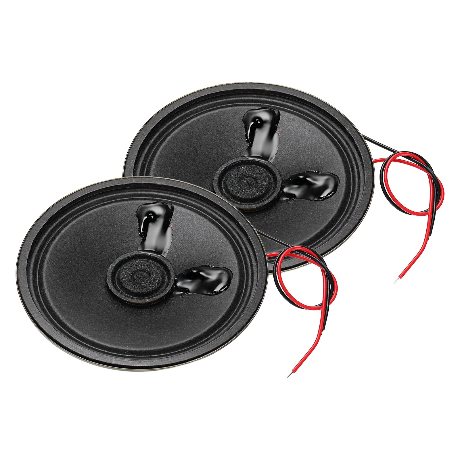 2 Pcs 0.5W 8 Ohm Small Speakers Metal Round Speaker with Wires, 57x12mm Black