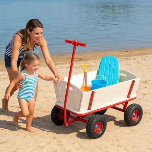 Wooden 4-Wheel Carriage Stroller - Outdoor Push Cart Toy for Kids' Childhood Joy