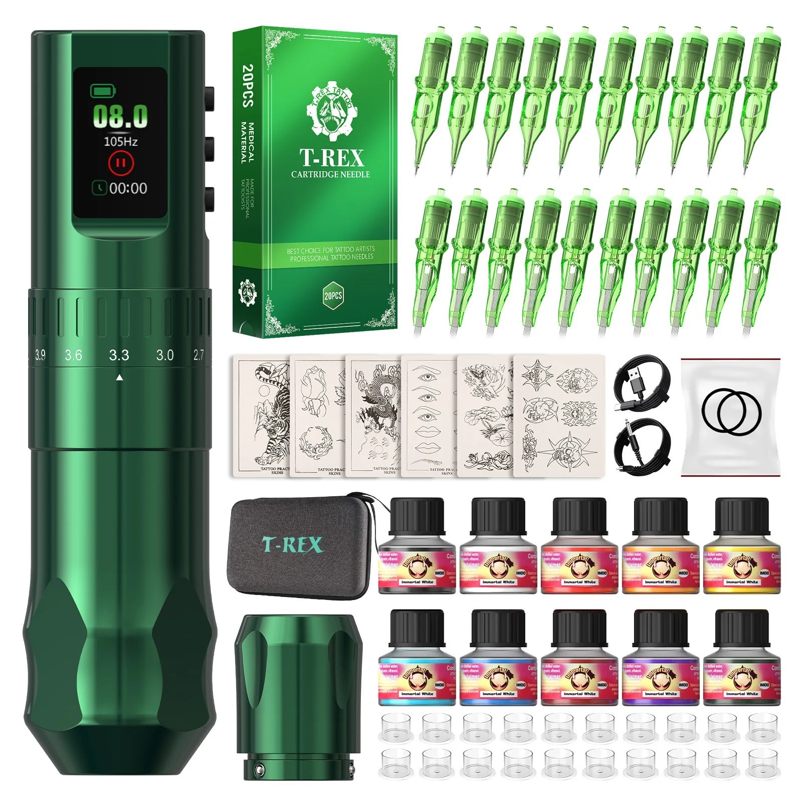 Tattoo Kit Complete Wireless  Machine 1600mAh Power Supply Adjustable 2.4mm-4.2m