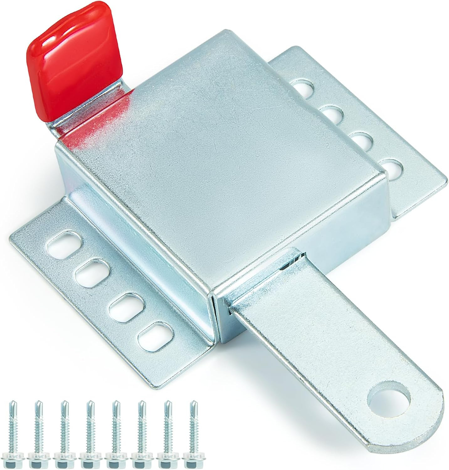 Heavy Duty Garage Door Lock Galvanized Steel Slide Latch Kit W/ Screws Red Cover