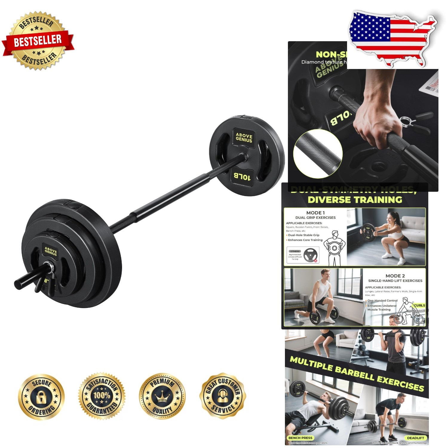 Complete 45 LB Barbell Weight Set - Adjustable, Full Body Workout, Strength T...