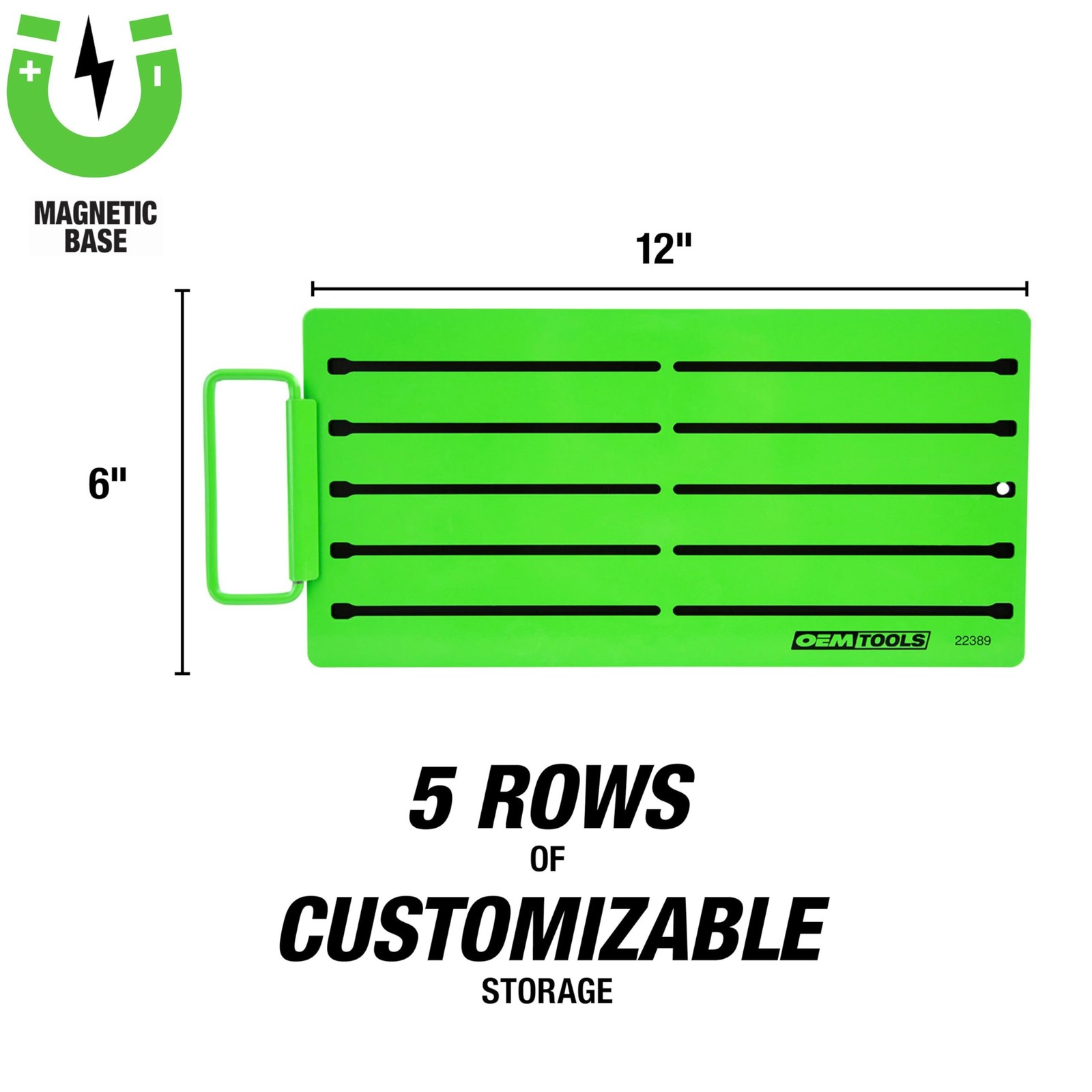 Magnetic Socket Organizer Tray Portable Green 5 Row Drive Studs Tool Box