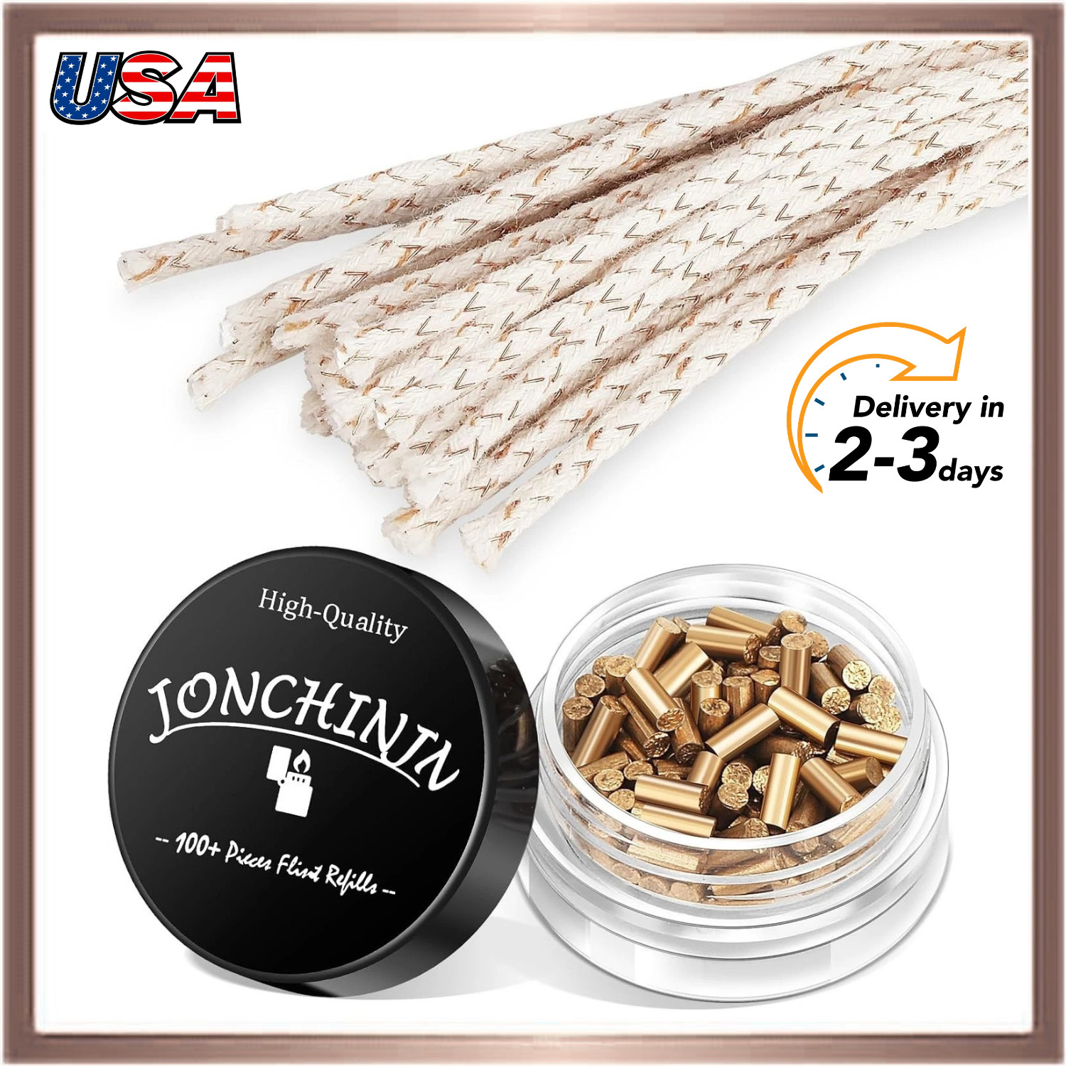 Lighter Flints 100+ Pcs and Cotton 0.9×2IN Flint 4.3IN Wicks, Gold